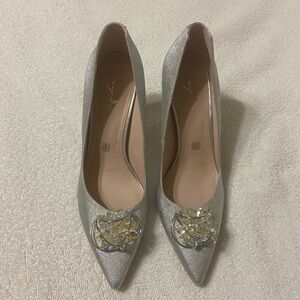Chic Silver Women's Heels with Embellished Detail